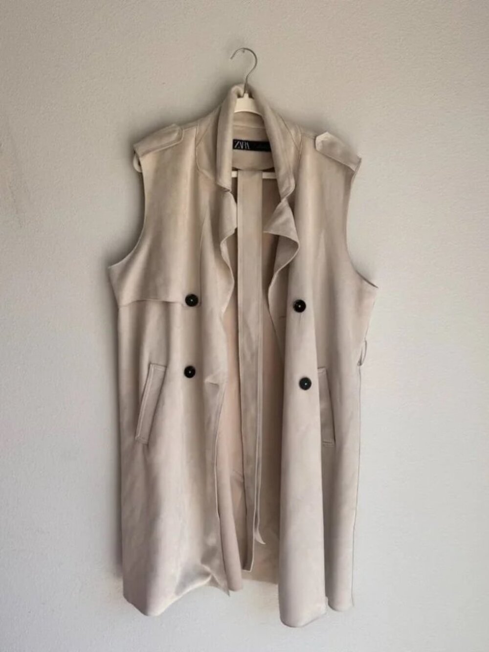 ZARA White Faux Suede Long Vest – Size L